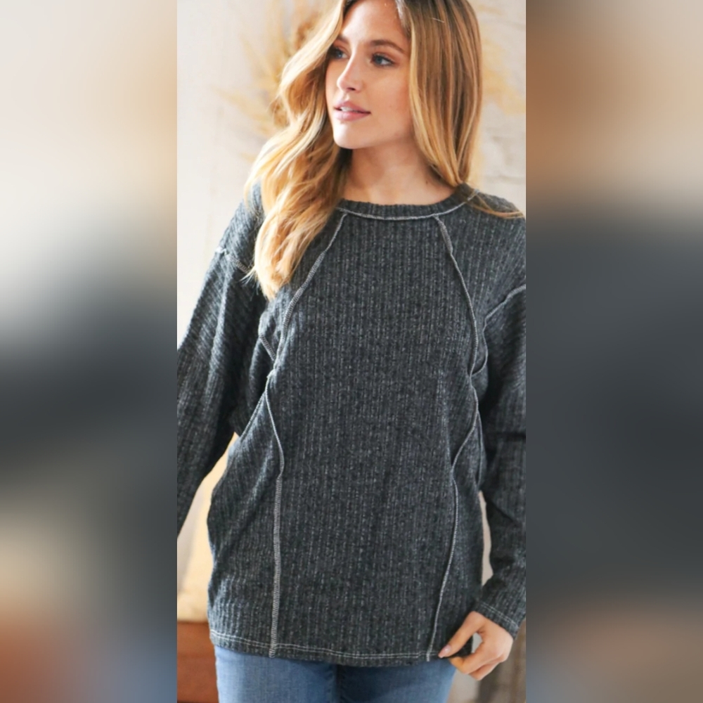Plus Black Hacci Ribbed Top - Picture 2 of 3